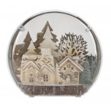 Χριστουγεννιάτικο Διακοσμητικό, με Ξύλινη Διακόσμηση Εσωτερικά και LED Μπαταρίας - Δύο Σπιτάκια (40cm)